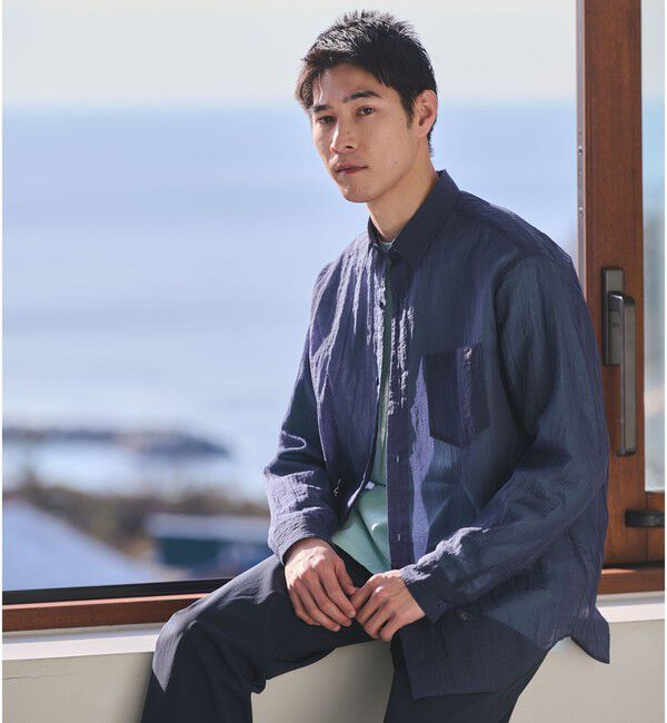 UNITED ARROWS green label relaxing「ナイロン シアー リップストップ 長袖 ジャストルーズ シャツ」|シャツ・ブラウス|NAVY