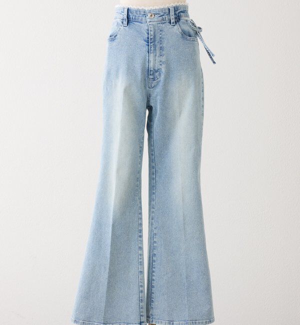  「【選べる4サイズ】サイドカットレース美脚ビジューデニム」|その他|