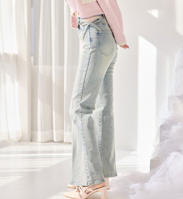  「【選べる4サイズ】サイドカットレース美脚ビジューデニム」|その他|