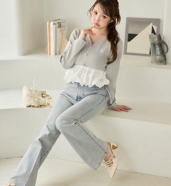  「【選べる4サイズ】サイドカットレース美脚ビジューデニム」|その他|