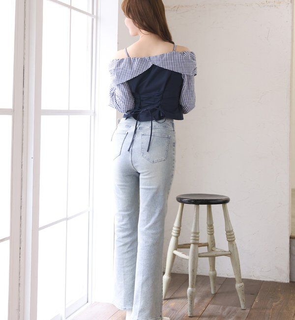  「【選べる4サイズ】サイドカットレース美脚ビジューデニム」|その他|