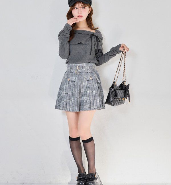  「【SMサイズ展開あり】ダブルベルト付きプリーツミニスカ－ト」|スカート|