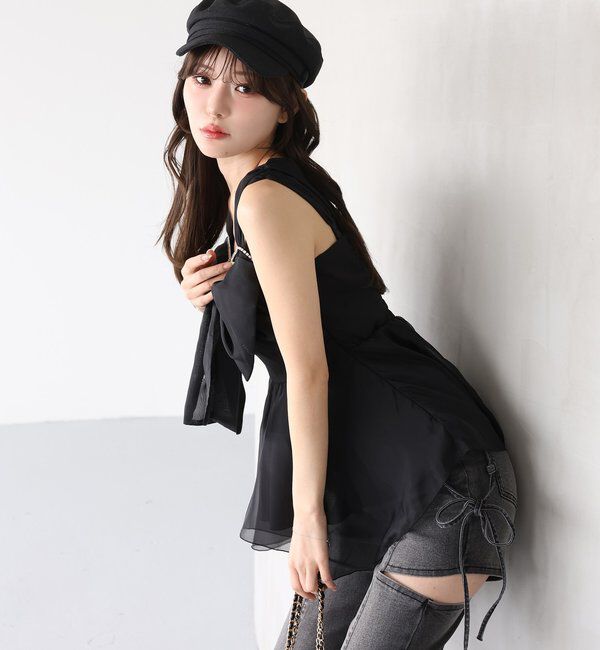  「【SMサイズ展開あり】サイドスリットリボン美脚デニムパンツ」|その他|