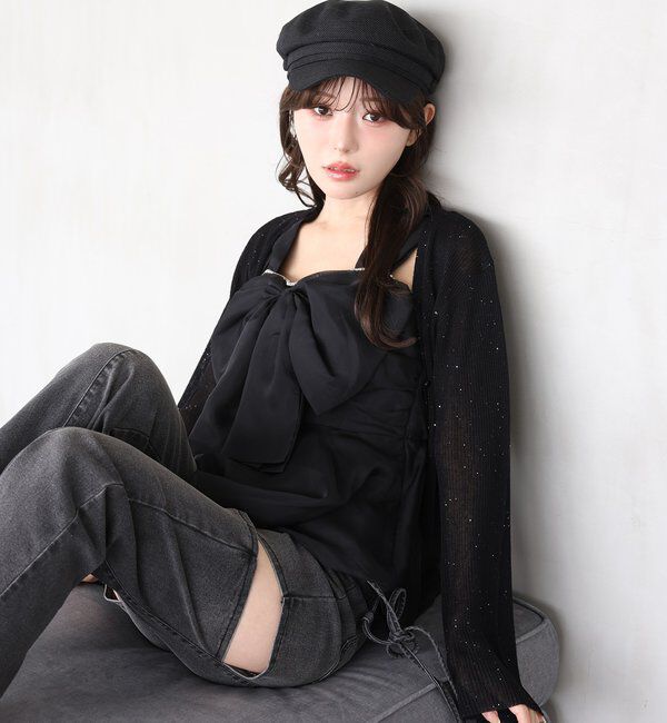  「【SMサイズ展開あり】サイドスリットリボン美脚デニムパンツ」|その他|