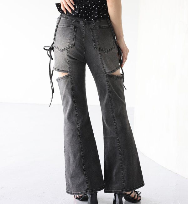  「【SMサイズ展開あり】サイドスリットリボン美脚デニムパンツ」|その他|