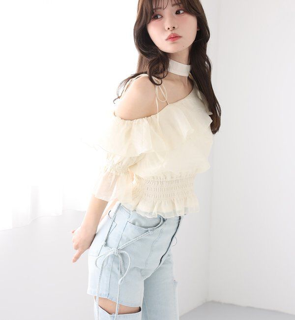  「【SMサイズ展開あり】サイドスリットリボン美脚デニムパンツ」|その他|