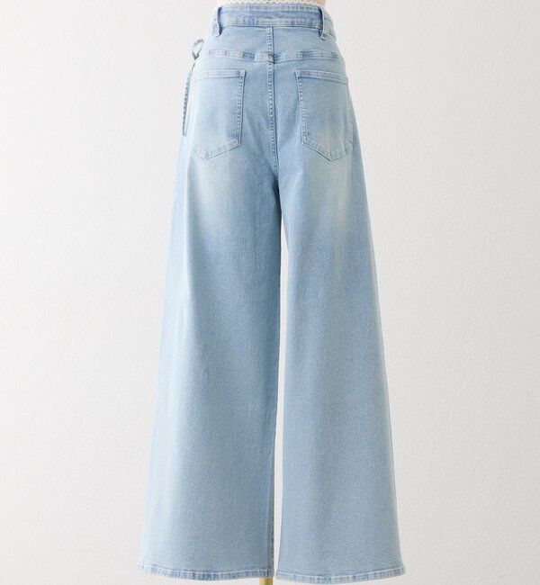  「【SMLサイズ展開・ウエストサイズ調整可】サイドカットレースビジューワイドデニム」|その他|