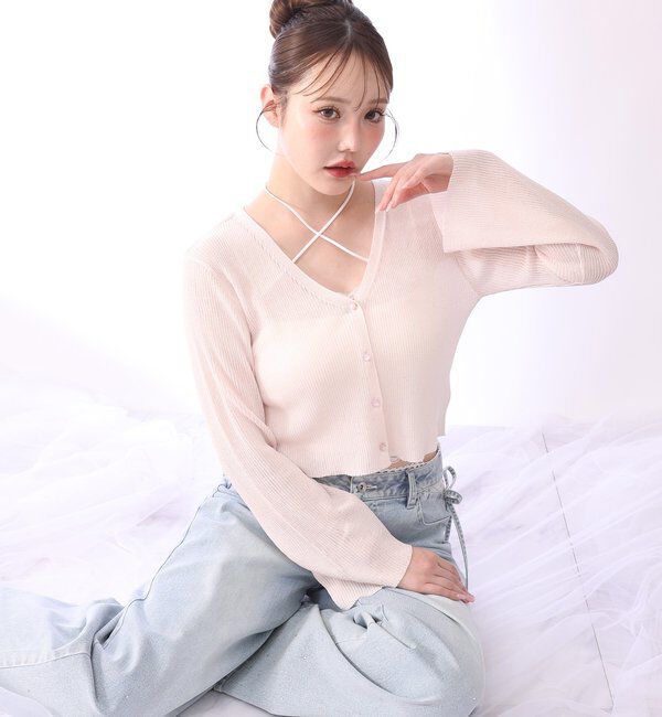  「【SMLサイズ展開・ウエストサイズ調整可】サイドカットレースビジューワイドデニム」|その他|