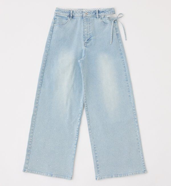  「【SMLサイズ展開・ウエストサイズ調整可】サイドカットレースビジューワイドデニム」|その他|