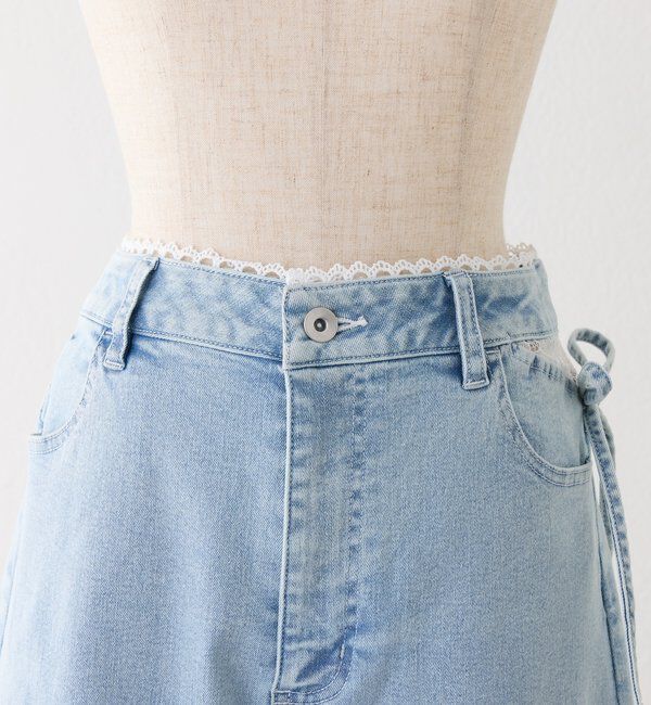  「【SMLサイズ展開・ウエストサイズ調整可】サイドカットレースビジューワイドデニム」|その他|