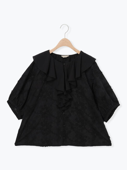 Samansa Mos2「3Dレースフリル襟ブラウス」|シャツ・ブラウス|ブラック