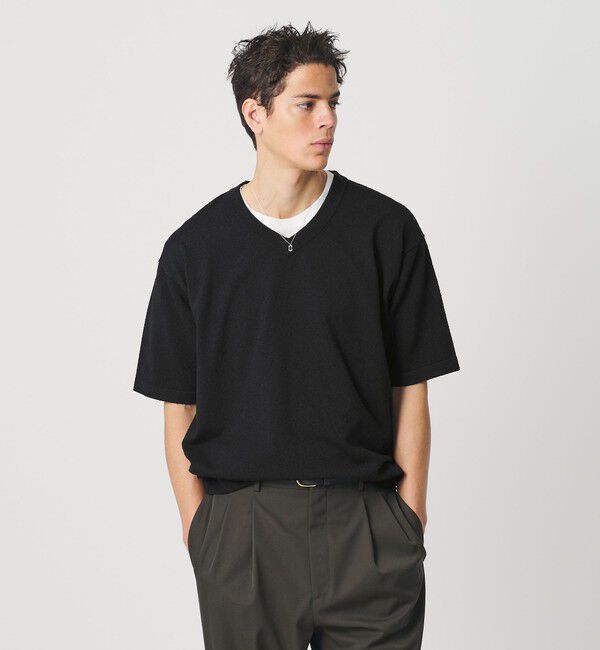 BEAUTY&YOUTH UNITED ARROWS「KNITEE クリンプコットン Vネック ニット Tシャツ ウォッシャブル」|ニット・セーター|