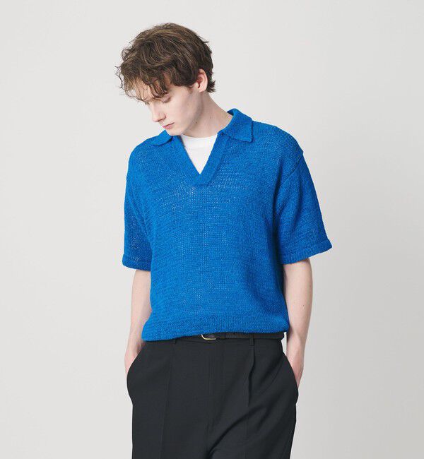 BEAUTY&YOUTH UNITED ARROWS「テープヤーン スキッパー ショートスリーブ ニット ウォッシャブル」|ニット・セーター|COBALT