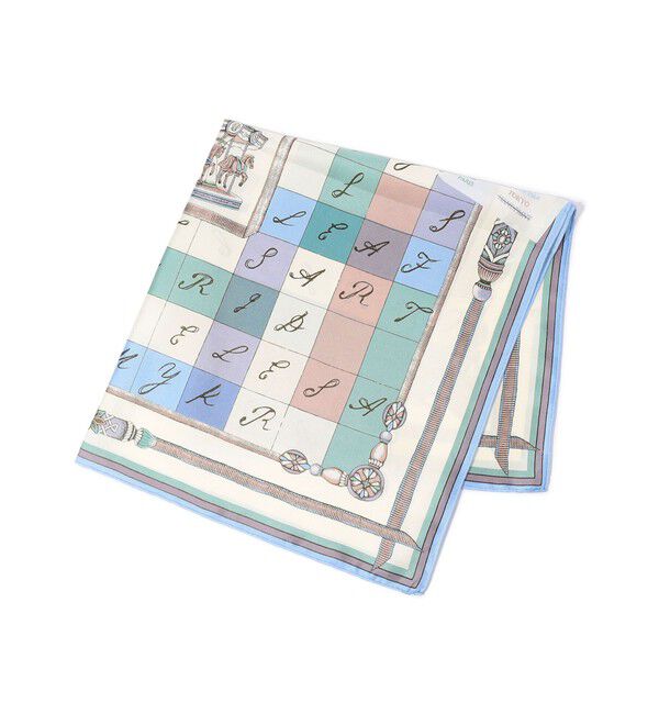 TOMORROWLAND GOODS「MANIPURI CROSSWORD シルクスカーフ」|バンダナ・スカーフ|62 ライトブルー系