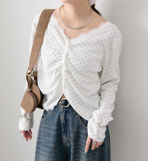  「ギャザーレースリブカーディガン」|Tシャツ・カットソー|