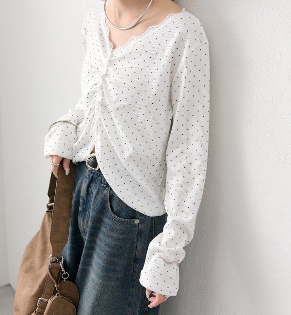  「ギャザーレースリブカーディガン」|Tシャツ・カットソー|