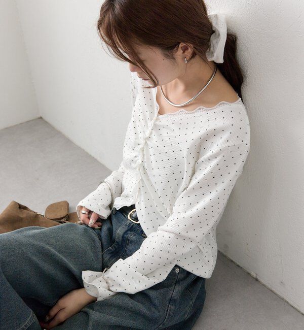  「ギャザーレースリブカーディガン」|Tシャツ・カットソー|