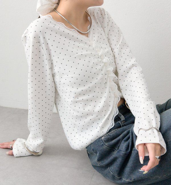  「ギャザーレースリブカーディガン」|Tシャツ・カットソー|