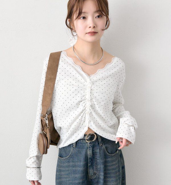  「ギャザーレースリブカーディガン」|Tシャツ・カットソー|