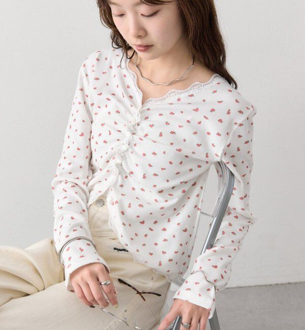  「ギャザーレースリブカーディガン」|Tシャツ・カットソー|ホワイトその他2