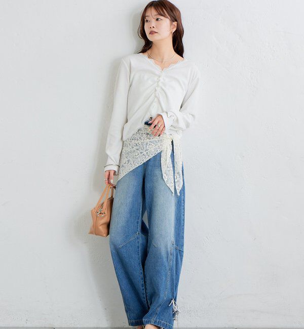  「ギャザーレースリブカーディガン」|Tシャツ・カットソー|