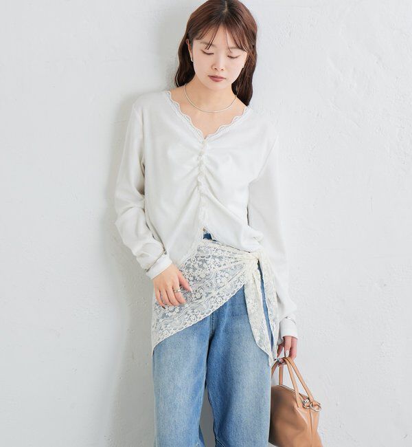  「ギャザーレースリブカーディガン」|Tシャツ・カットソー|