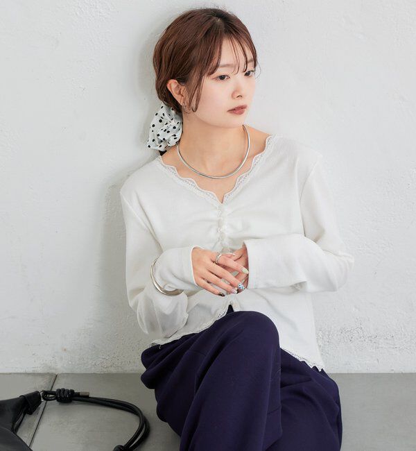  「ギャザーレースリブカーディガン」|Tシャツ・カットソー|
