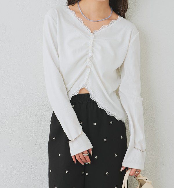  「ギャザーレースリブカーディガン」|Tシャツ・カットソー|