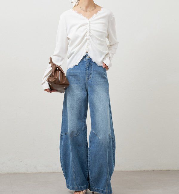  「ギャザーレースリブカーディガン」|Tシャツ・カットソー|