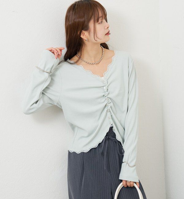  「ギャザーレースリブカーディガン」|Tシャツ・カットソー|