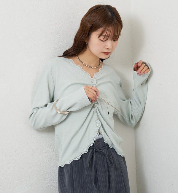  「ギャザーレースリブカーディガン」|Tシャツ・カットソー|