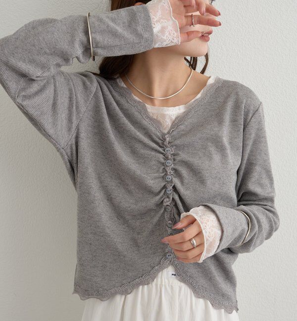 「ギャザーレースリブカーディガン」|Tシャツ・カットソー|