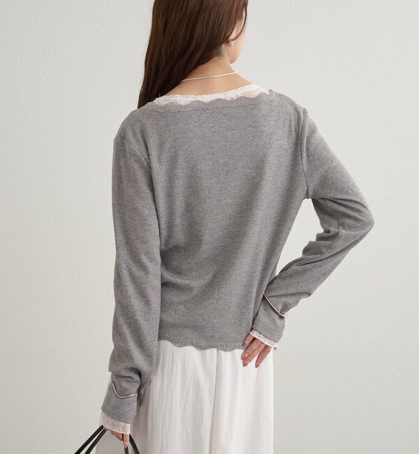  「ギャザーレースリブカーディガン」|Tシャツ・カットソー|