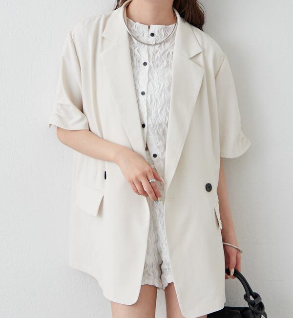  「袖口ギャザー半袖ジャケット」|テーラードジャケット|