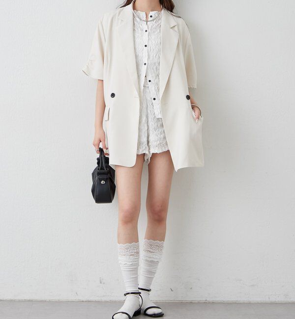  「袖口ギャザー半袖ジャケット」|テーラードジャケット|