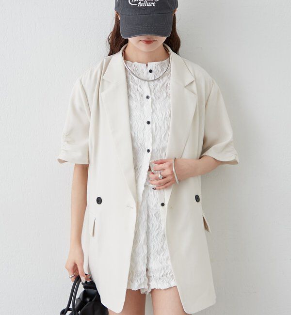  「袖口ギャザー半袖ジャケット」|テーラードジャケット|