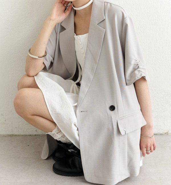  「袖口ギャザー半袖ジャケット」|テーラードジャケット|