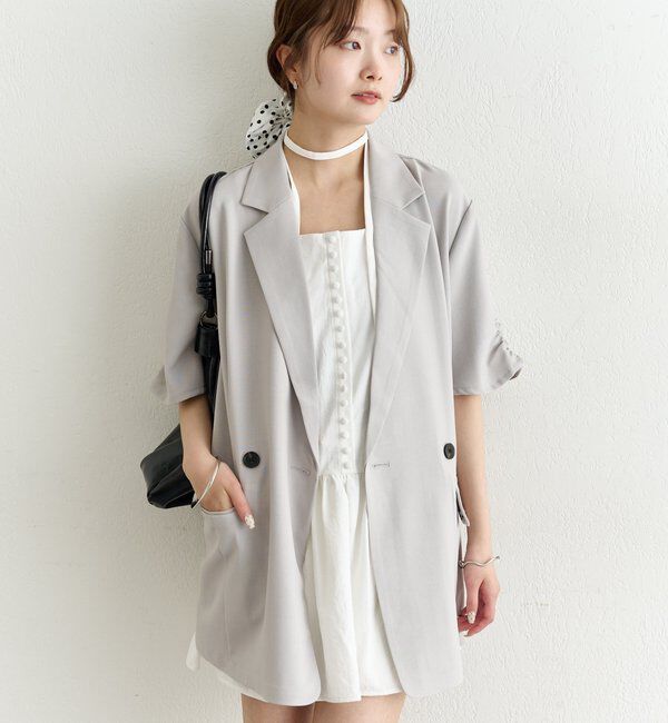  「袖口ギャザー半袖ジャケット」|テーラードジャケット|