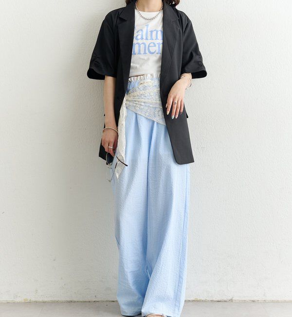  「袖口ギャザー半袖ジャケット」|テーラードジャケット|