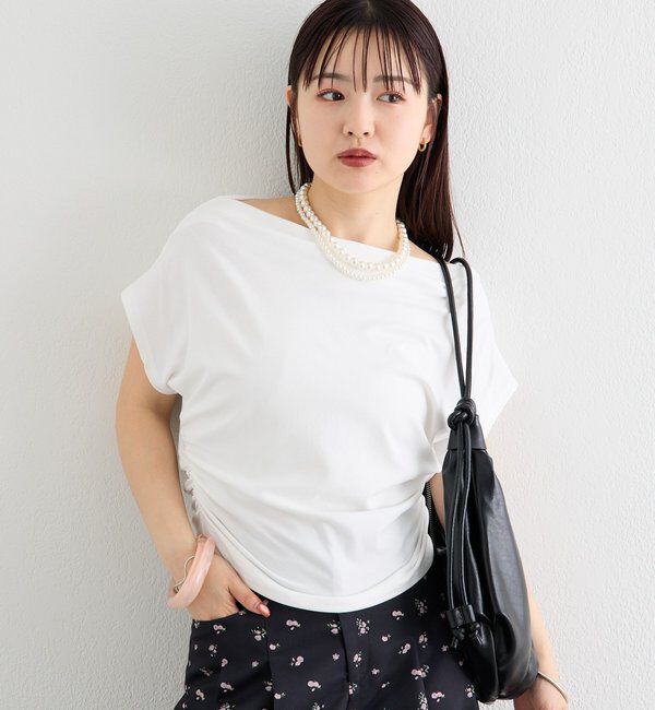  「サイドギャザーオフショルTシャツ」|Tシャツ・カットソー|