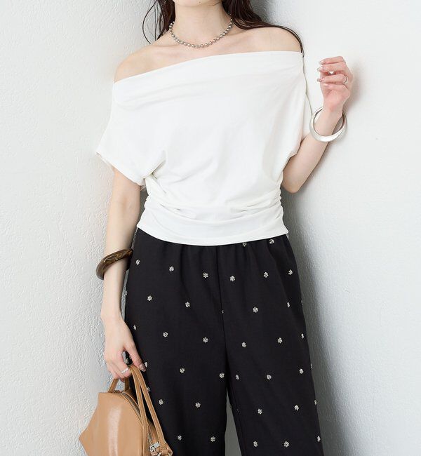  「サイドギャザーオフショルTシャツ」|Tシャツ・カットソー|