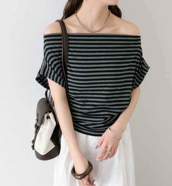  「サイドギャザーオフショルTシャツ」|Tシャツ・カットソー|