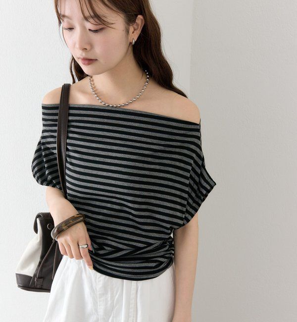  「サイドギャザーオフショルTシャツ」|Tシャツ・カットソー|