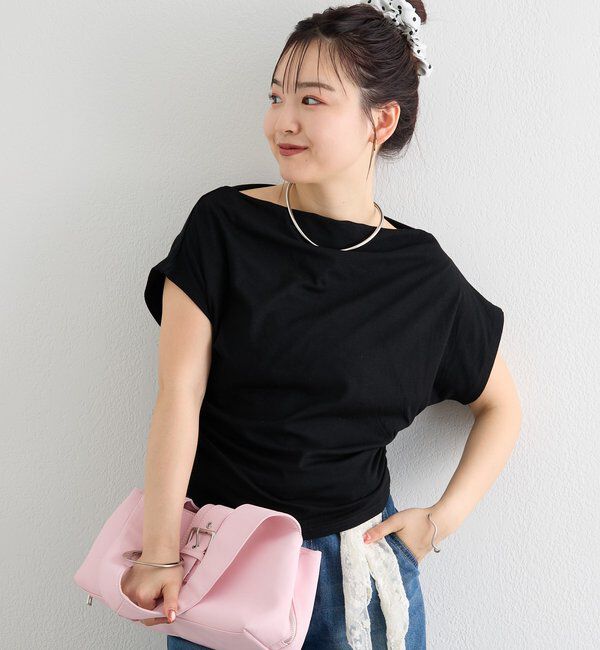  「サイドギャザーオフショルTシャツ」|Tシャツ・カットソー|