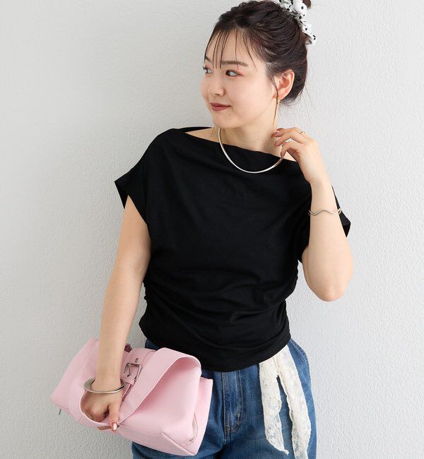  「サイドギャザーオフショルTシャツ」|Tシャツ・カットソー|