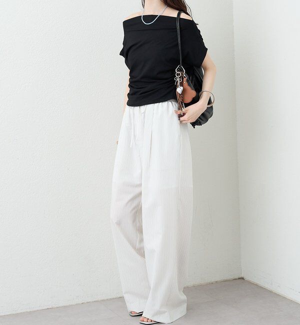  「サイドギャザーオフショルTシャツ」|Tシャツ・カットソー|