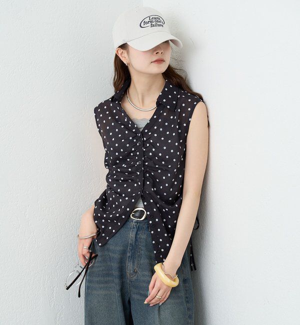  「襟付きサイドギャザーシェイプシャツ」|シャツ・ブラウス|