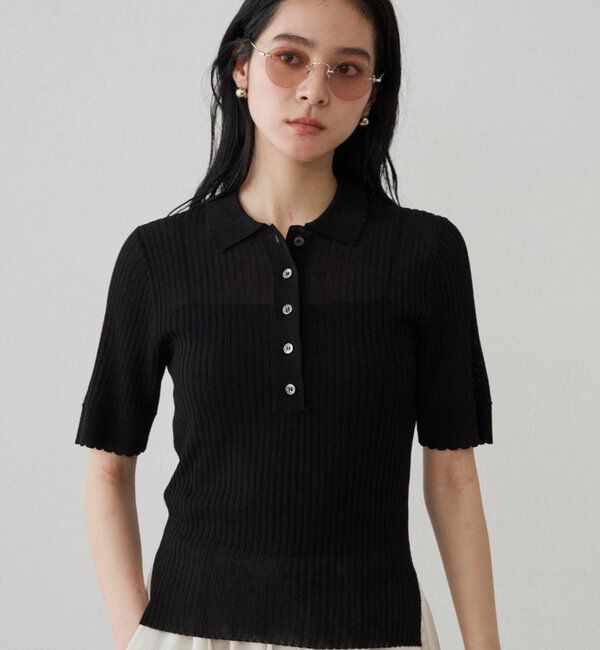  「シアーリブポロニット」|ニット・セーター|ブラック