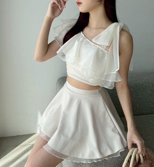  「swimwear/肩リボンワンショル+フレアミニスカート(3点セット)」|その他|