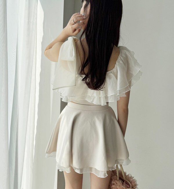  「swimwear/肩リボンワンショル+フレアミニスカート(3点セット)」|その他|